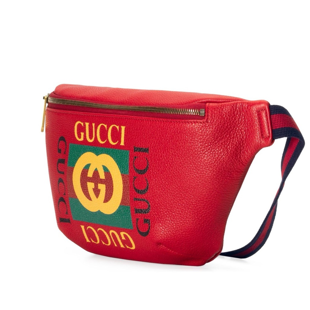 Gucci Leather Logo Print Waist Belt Bag in Hibiscus🌺 Red Authenticity Guaranteed - Picture 5 of 9
